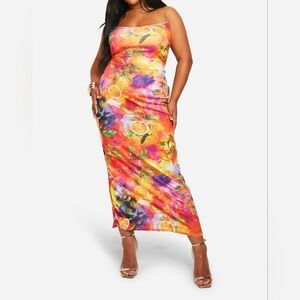 Boohoo Bodycon Vibrant Multicolor Floral Maxi Dress